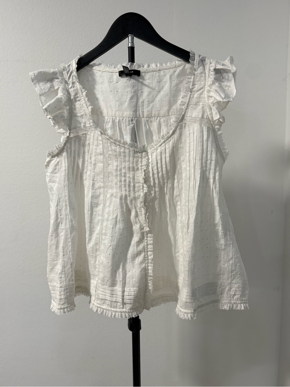 AQUA White Swiss Dot Ruffle Cotton Blouse NWT Size M